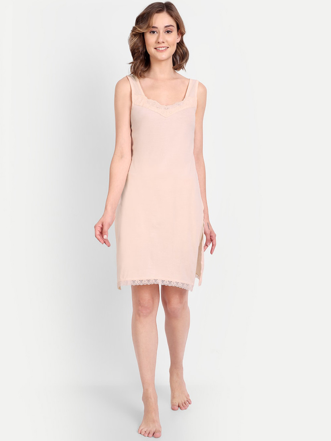

BLAZON Women Knee Length Cotton Camisoles, Peach