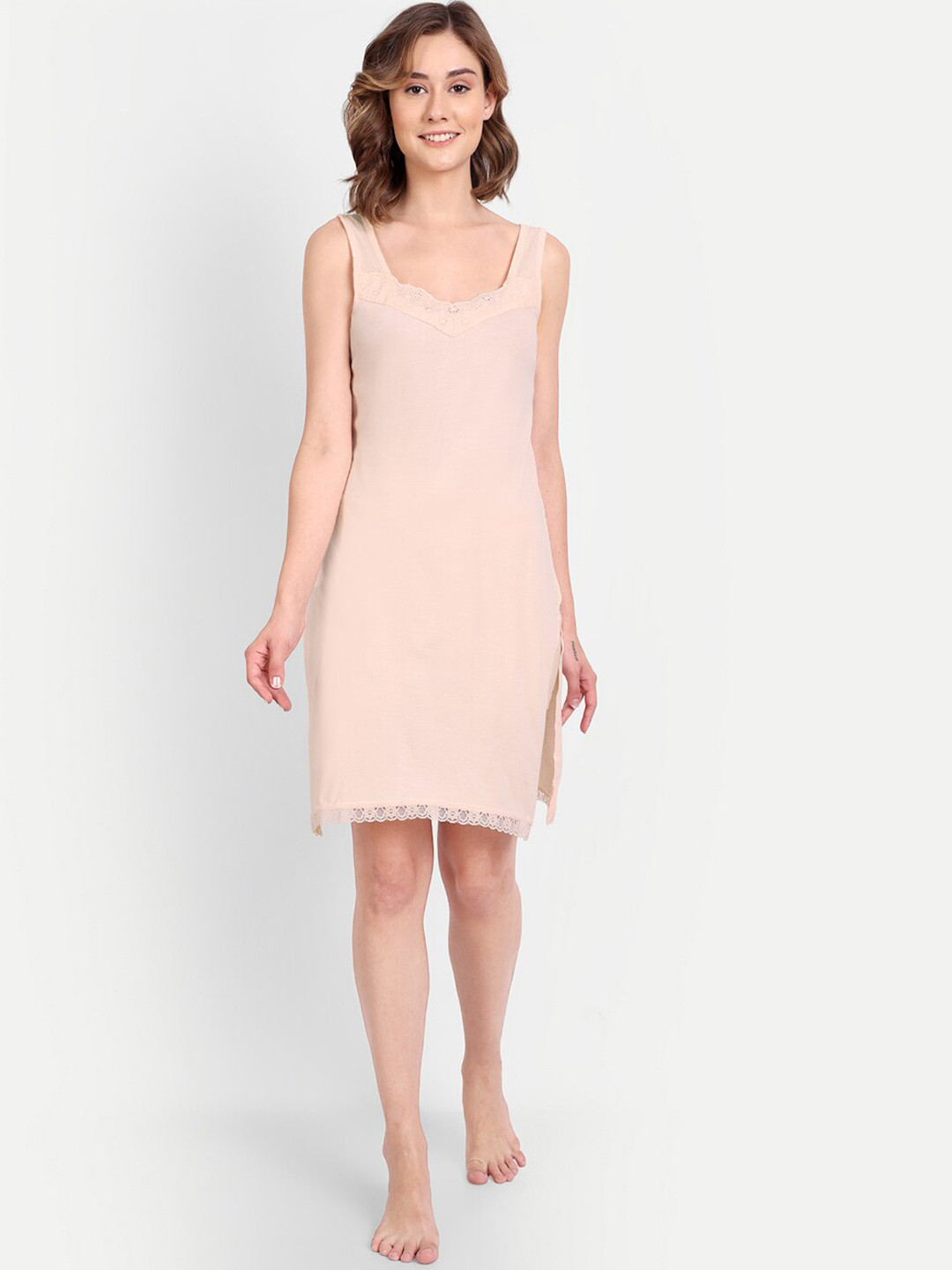 

BLAZON Knee Length Cotton Camisoles, Peach