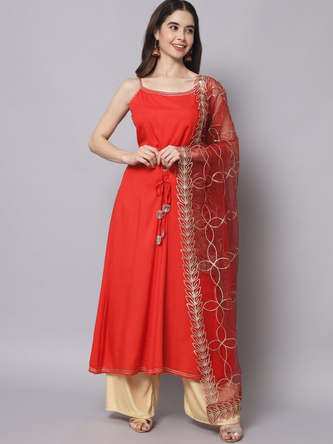 

Myshka Women Kurta with Palazzos & With Dupatta, Red