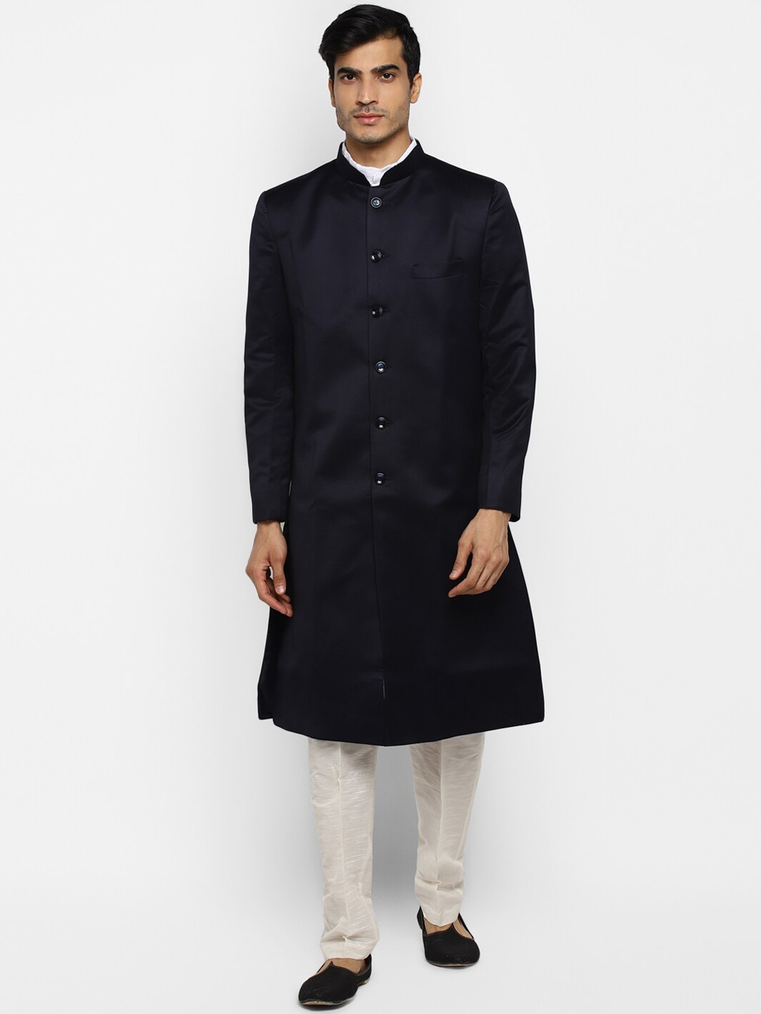 

ROYAL KURTA Men Self-Design Bandhgala Sherwani, Navy blue