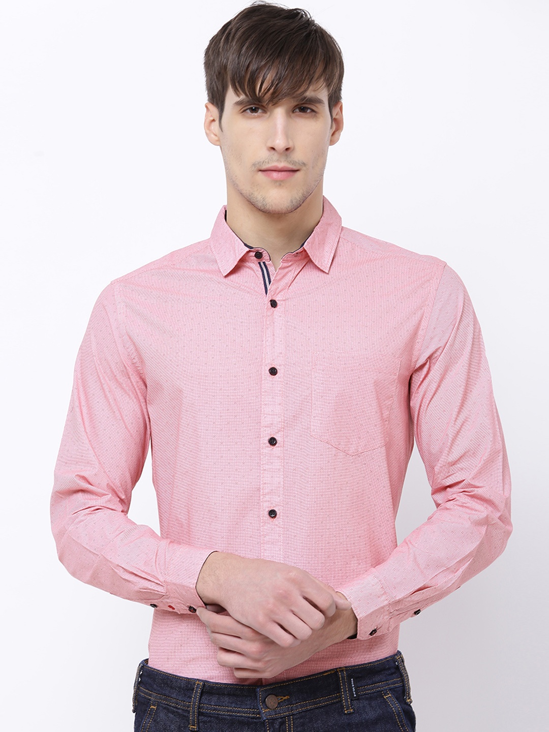 

Black coffee Men Pink Slim Fit Solid Formal Shirt