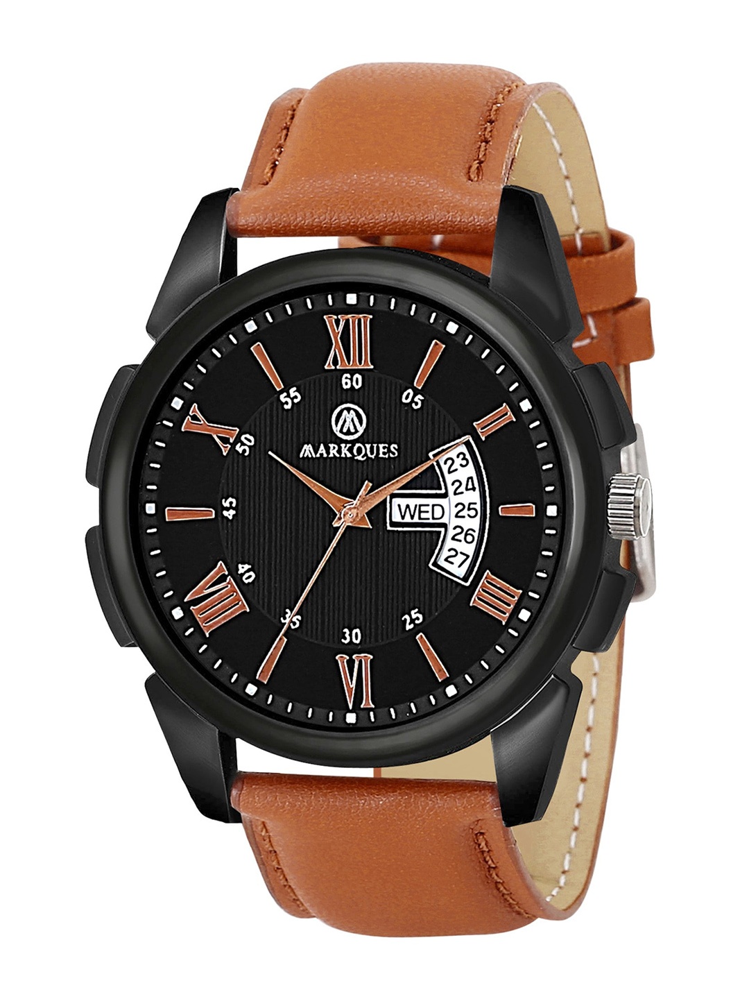 

MARKQUES Men Leather Straps Analogue Multi Function Watch, Black