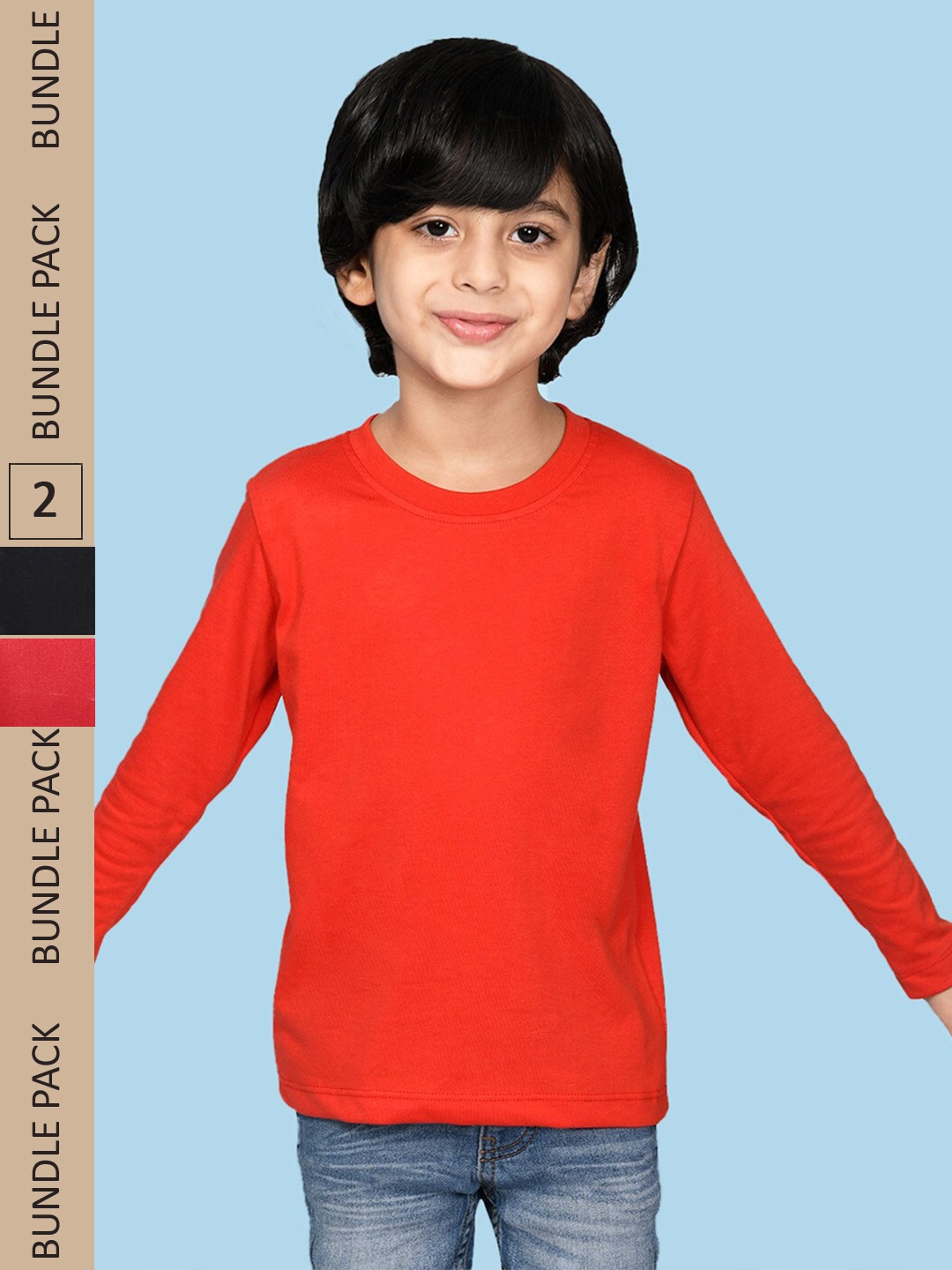 

NUSYL Boys Pack Of 2 Cotton High Neck T-shirt, Red