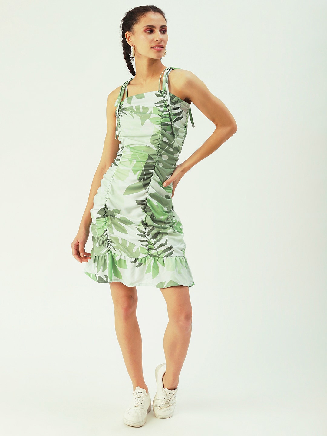 

DressBerry Tropical Printed Shoulder Straps Sheath Dress, Green