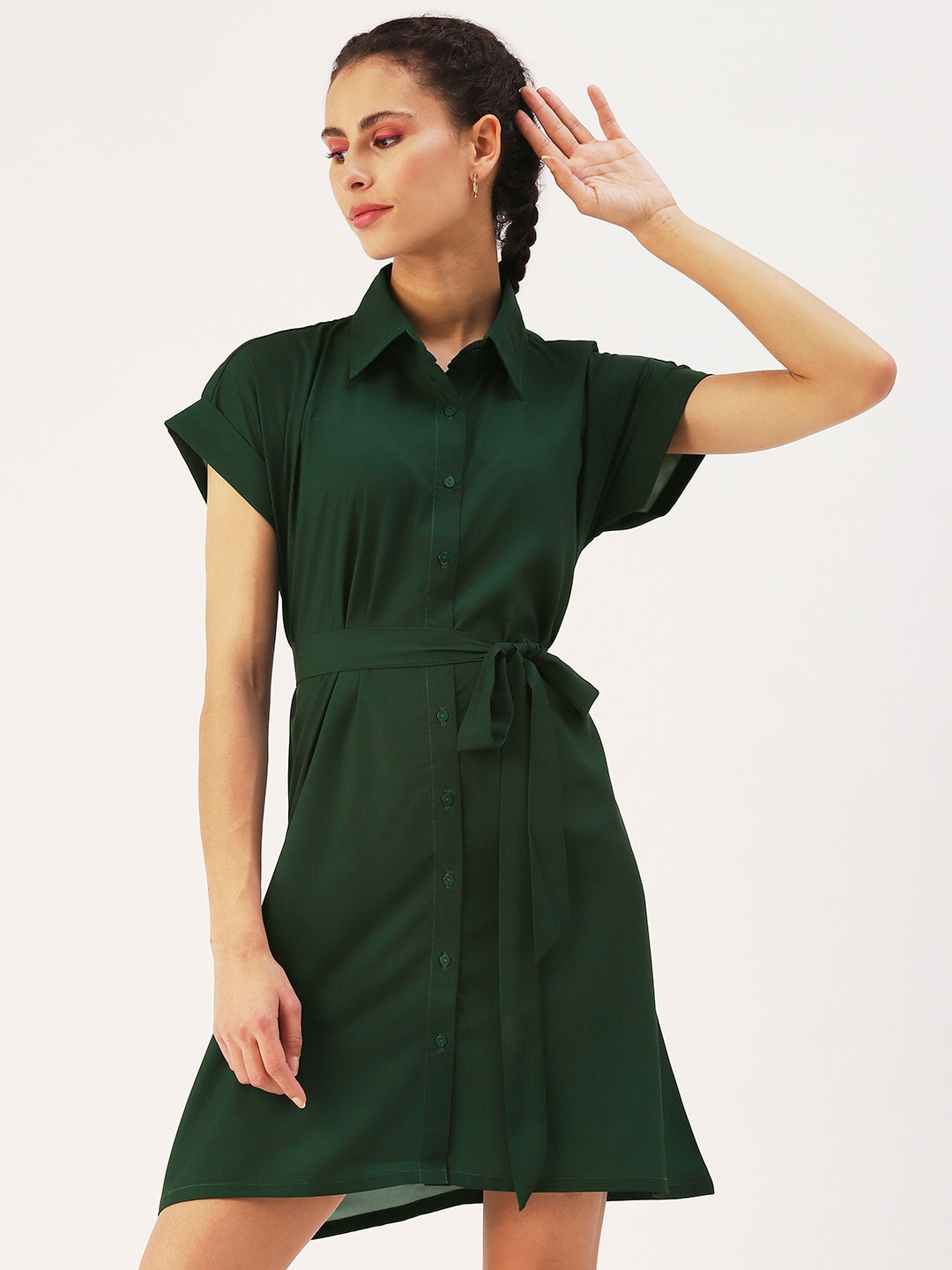 

DressBerry Extended Sleeves Crepe Shirt Dress, Green