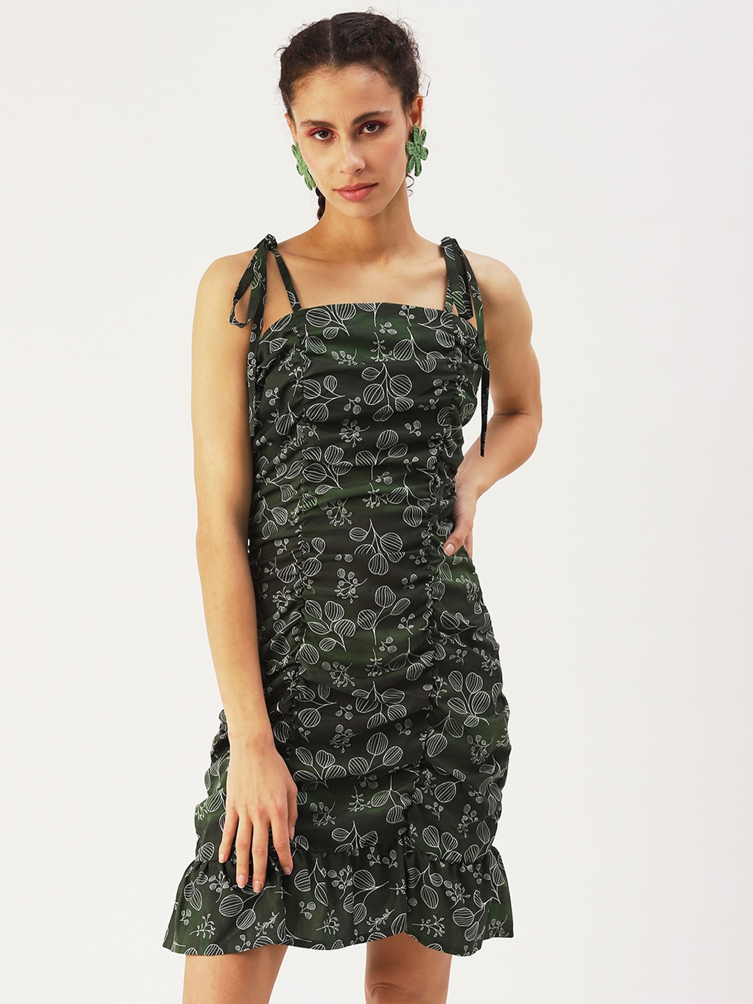 

DressBerry Floral Printed Shoulder Straps Sheath Dress, Olive