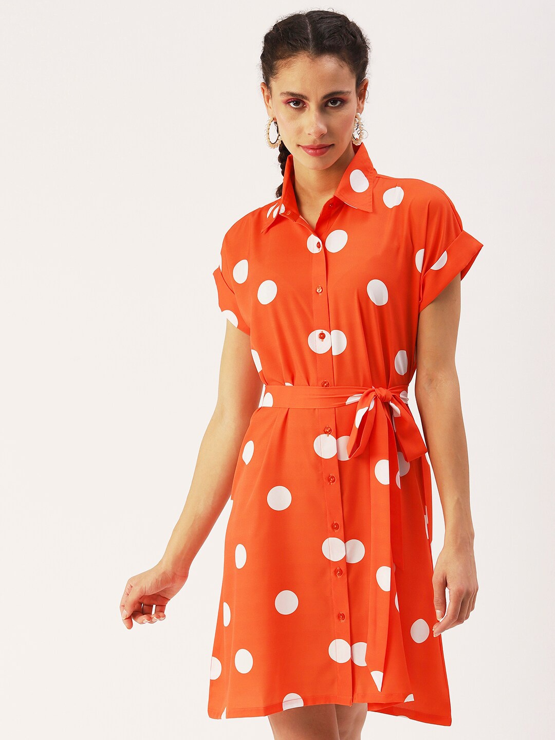 

DressBerry Crepe Shirt Style Dress, Orange