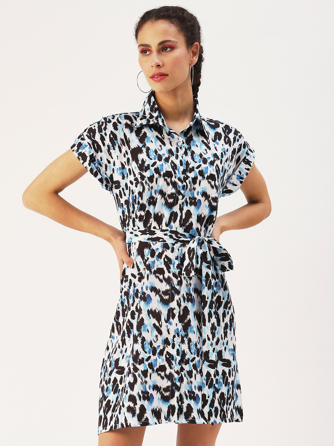 

DressBerry Abstract Crepe Shirt Style Dress, Blue