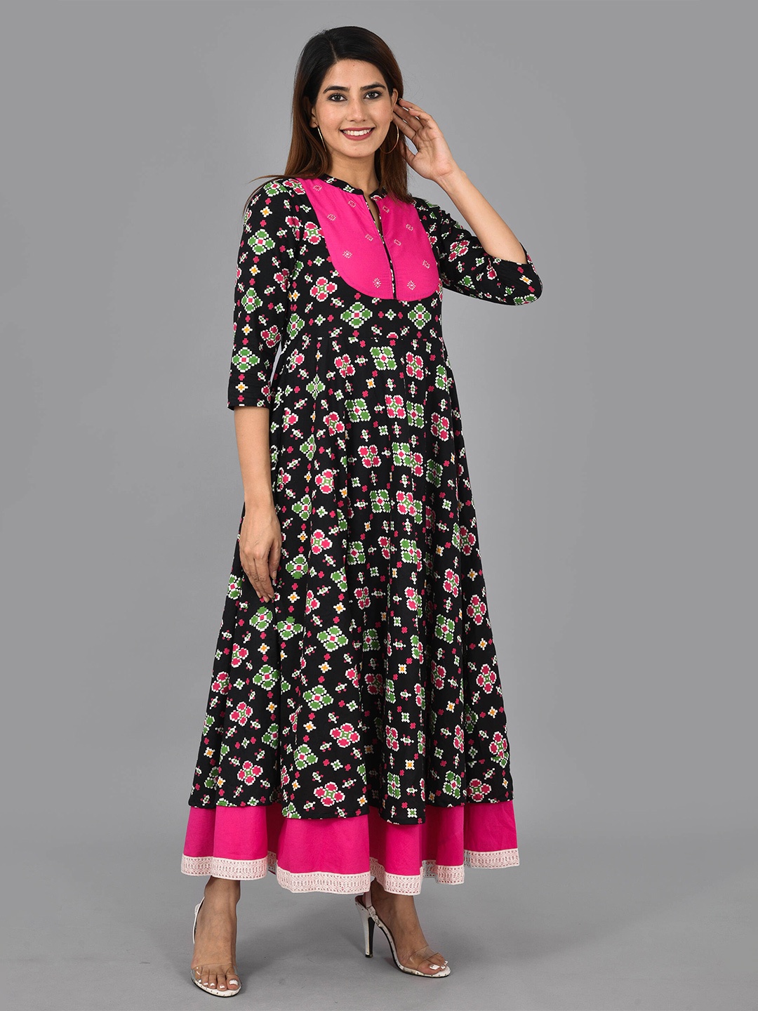 

Meeranshi Floral Cotton Maxi Dress, Black