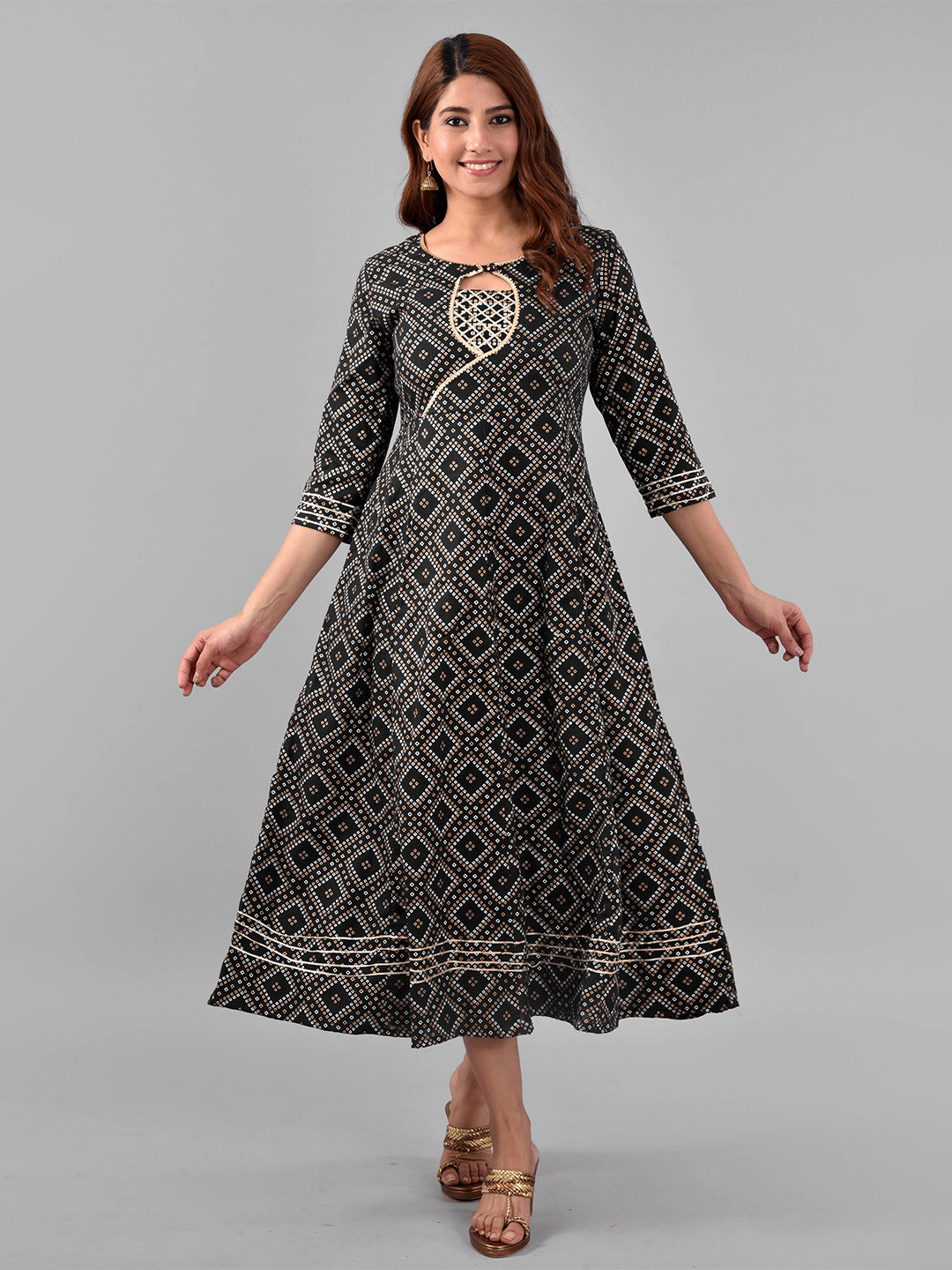 

Meeranshi Ethnic Motifs Cotton Maxi Dress, Black