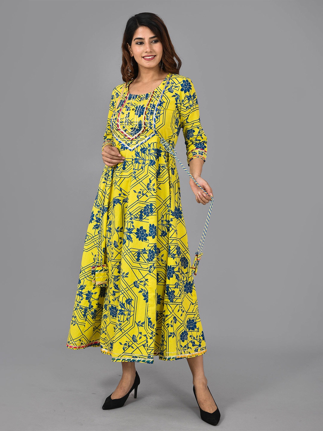 

Meeranshi Floral Cotton Maxi Dress, Mustard