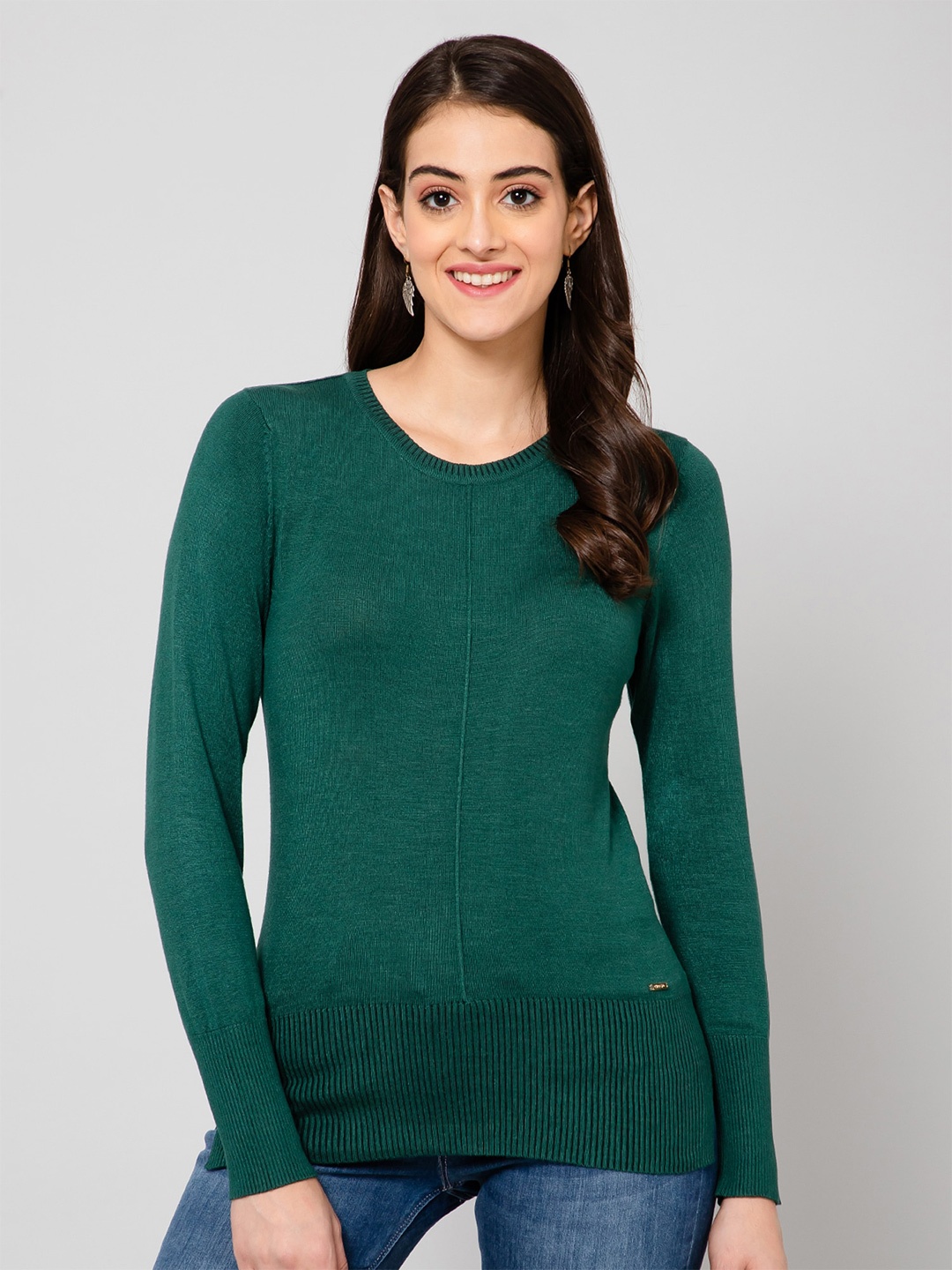 

Crozo By Cantabil Women Round Neck Pullover Jumper Dress, Green