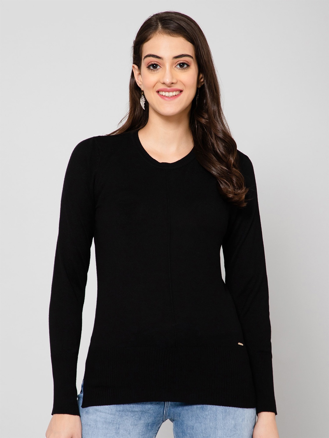 

Crozo By Cantabil Women Round Neck Pullover Jumper Dress, Black