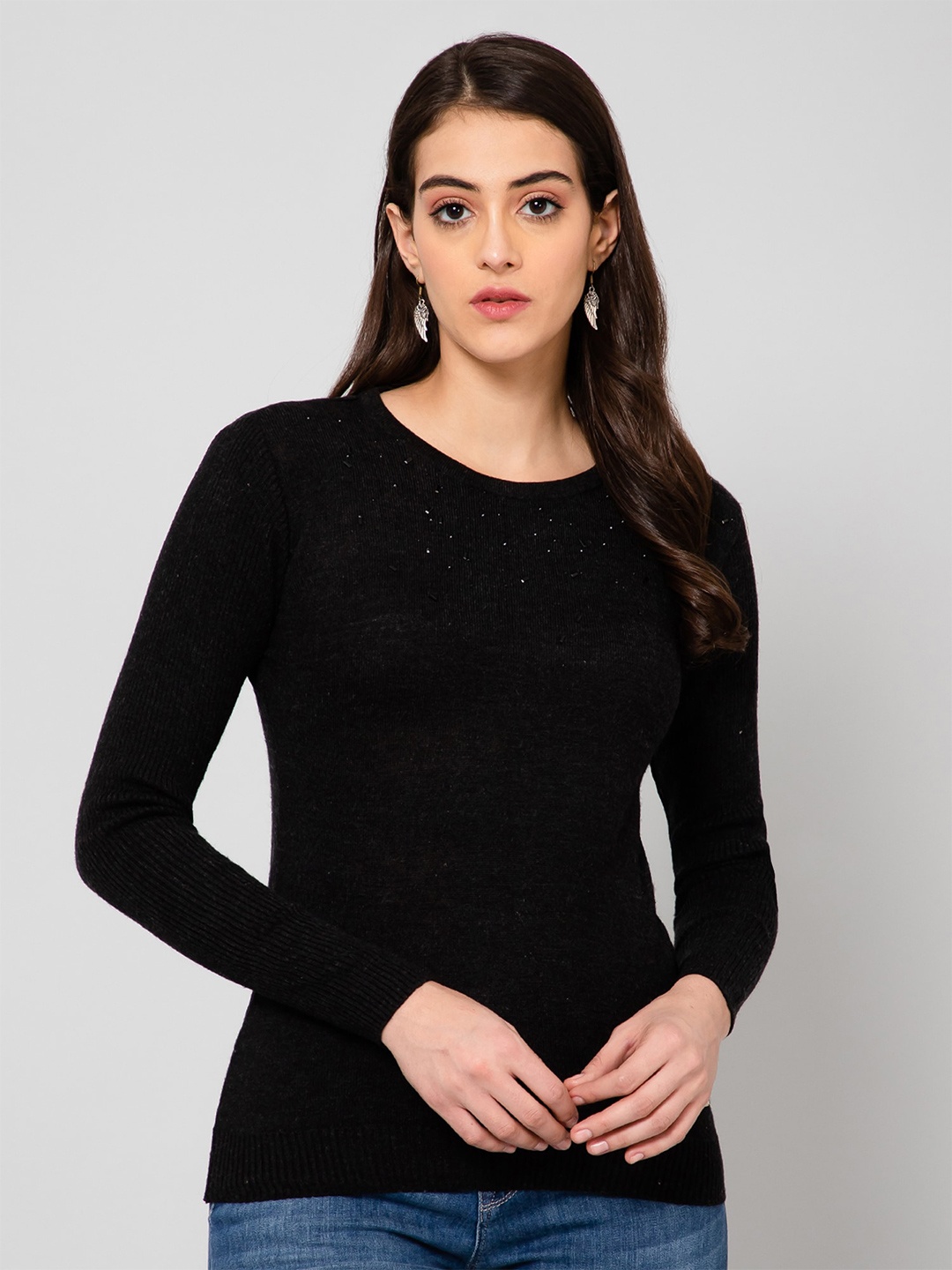 

Crozo By Cantabil Women Acrylic Pullover Sweater, Black