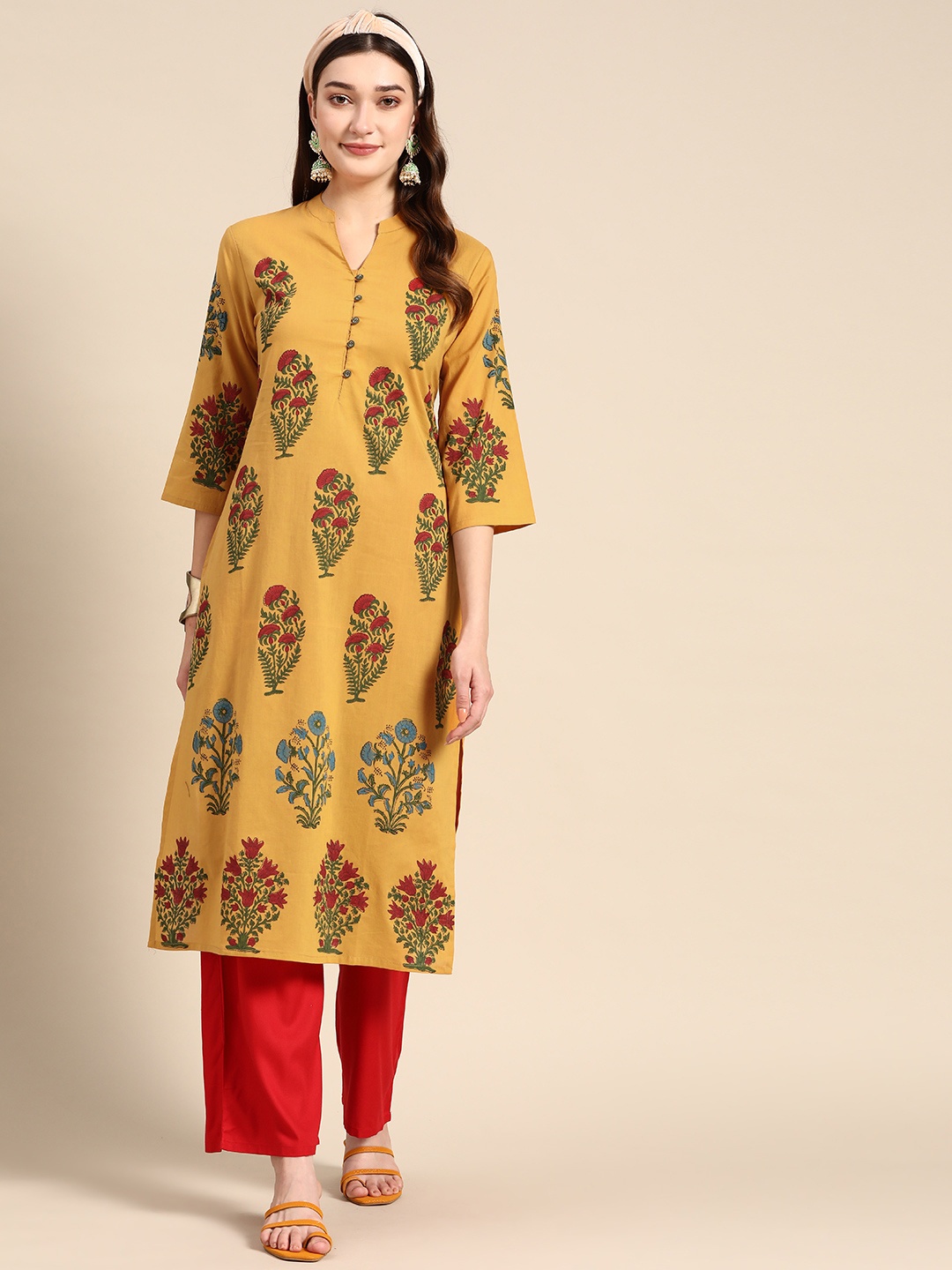 

Sangria Women Yellow Floral Printed Kurta