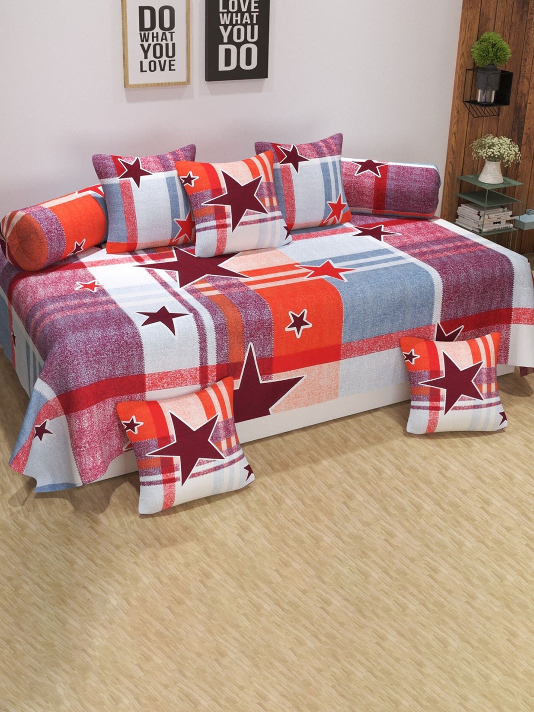 

Bajo's Set Of 8 Purple & White Printed Cotton Diwan Set