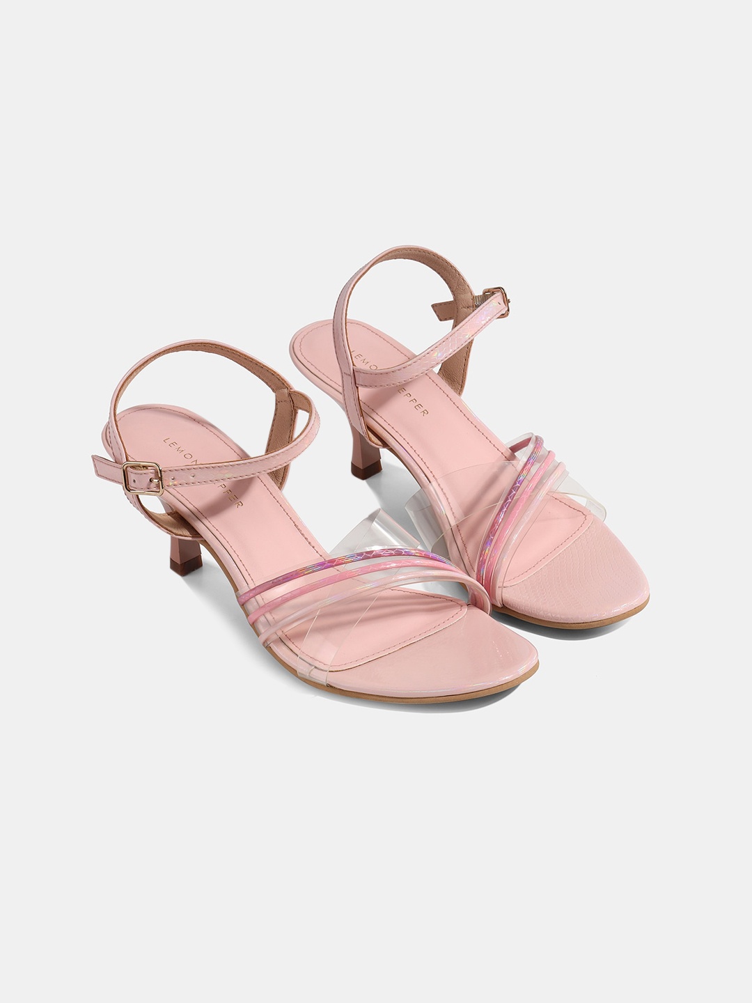 

LEMON & PEPPER Pink Kitten PU Sandals with Buckles