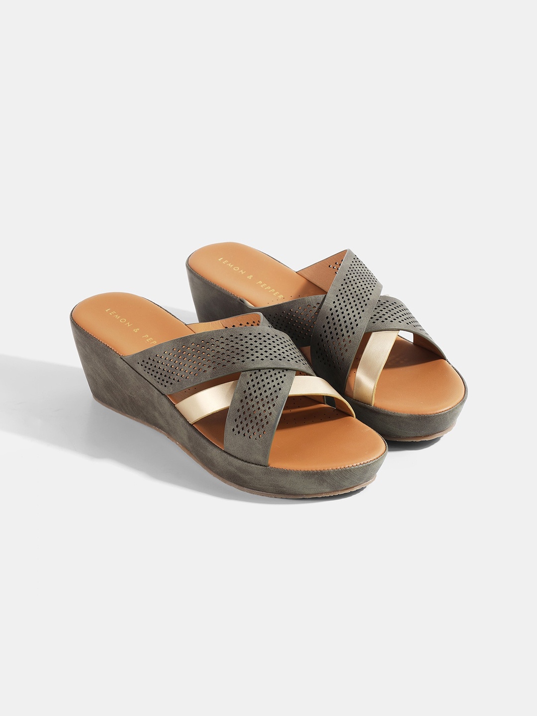 

LEMON & PEPPER PU Wedge Sandals, Olive