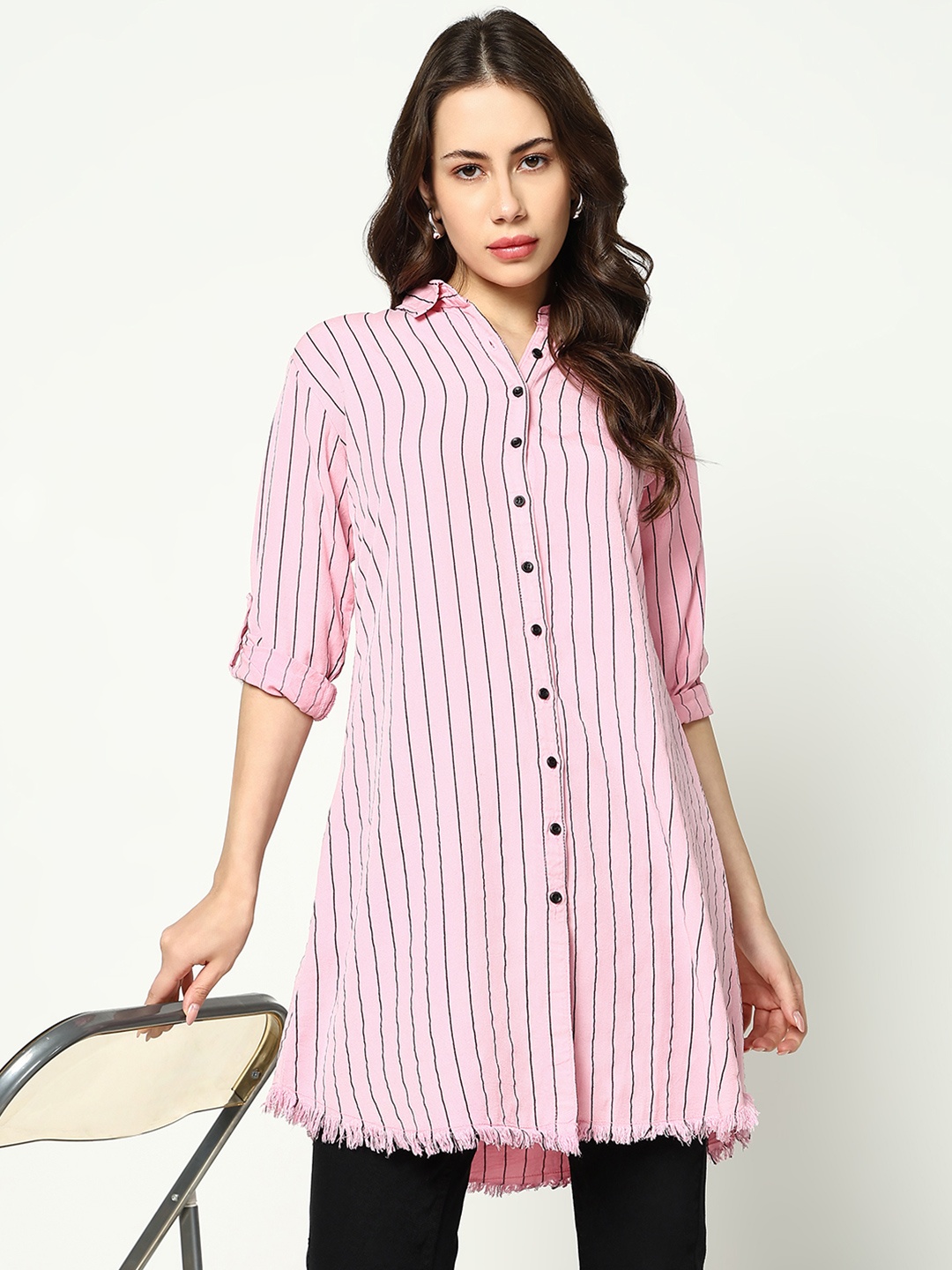 

SHOWOFF Women Striped Casual Shirt, Pink