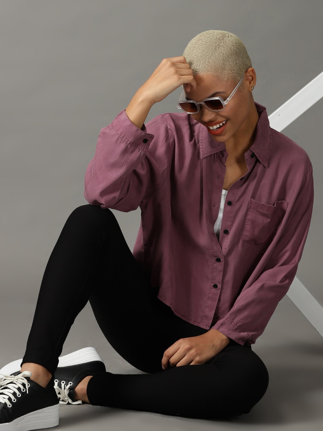 

SHOWOFF Women Spread Collar Casual Shirt, Violet