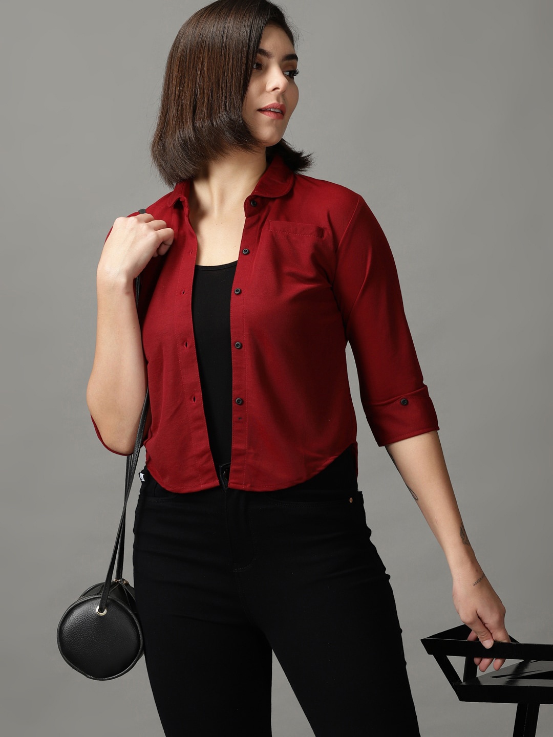 

SHOWOFF Three-Quarter Sleeves Casual Shirt, Maroon