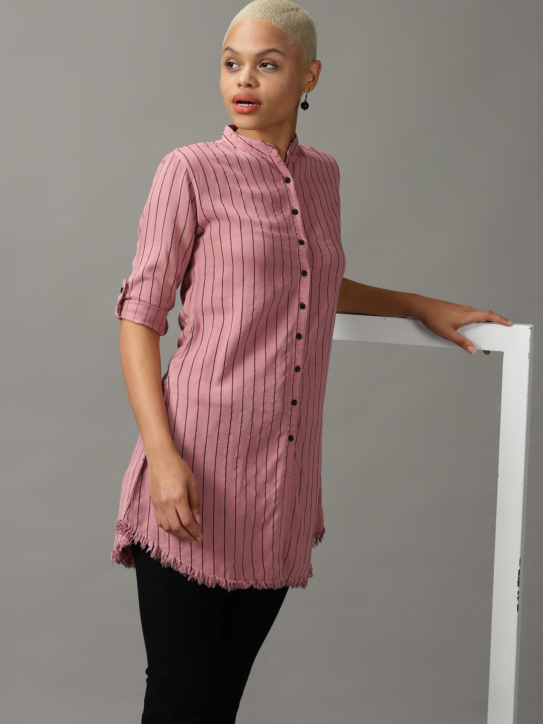 

SHOWOFF Women Striped Casual Shirt, Mauve