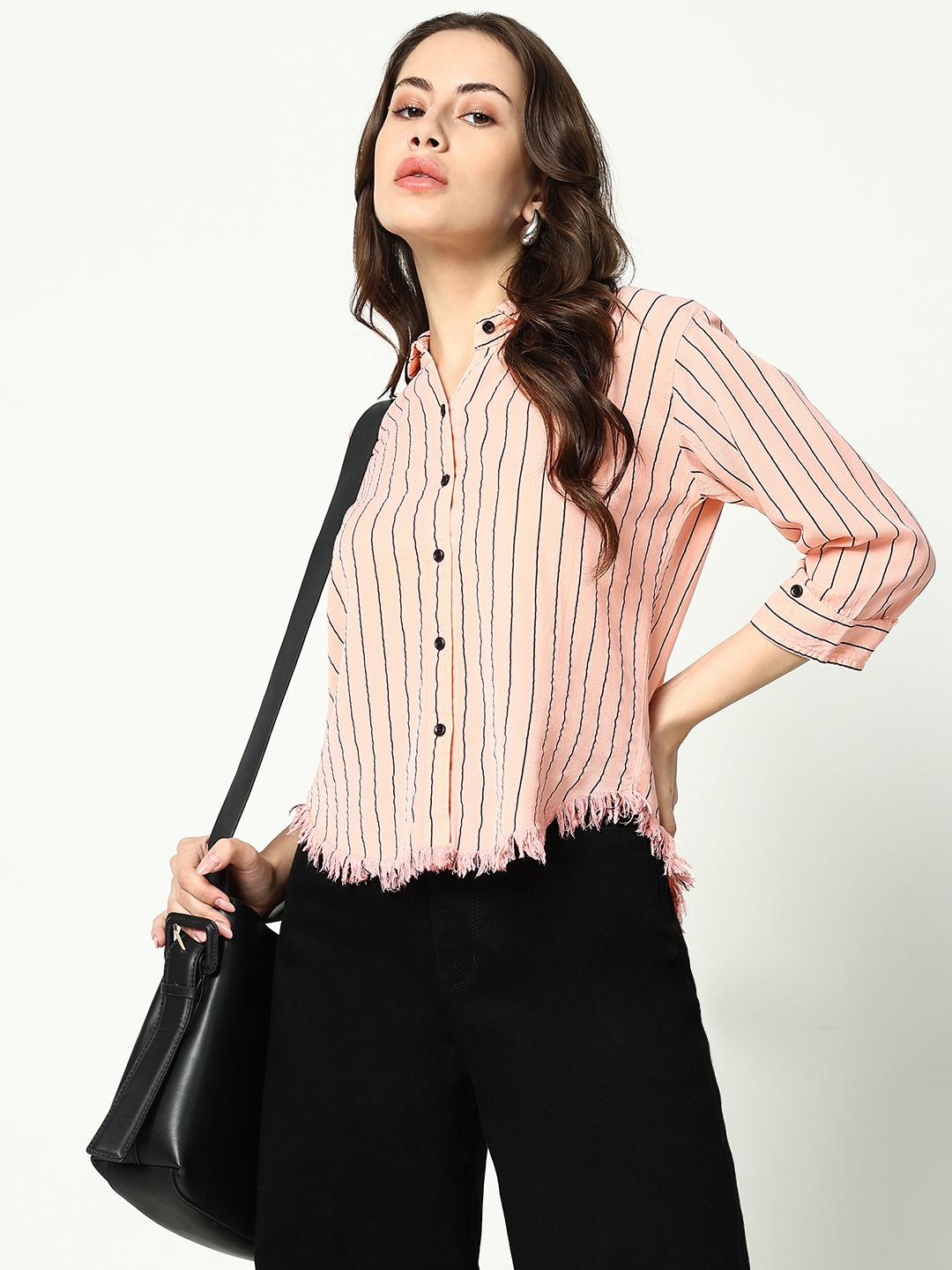

SHOWOFF Women Striped Casual Shirt, Peach