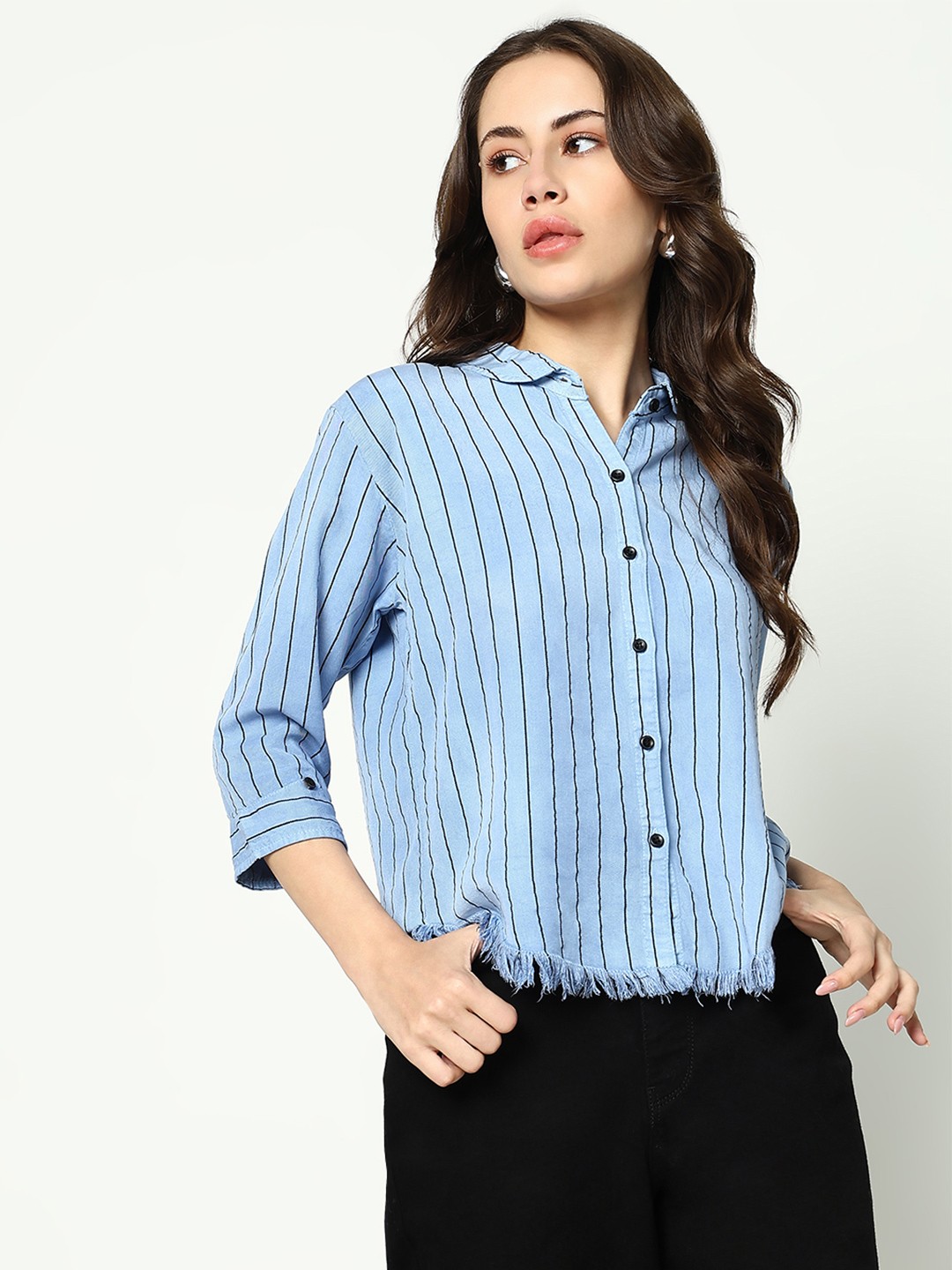 

SHOWOFF Women Striped Casual Shirt, Blue