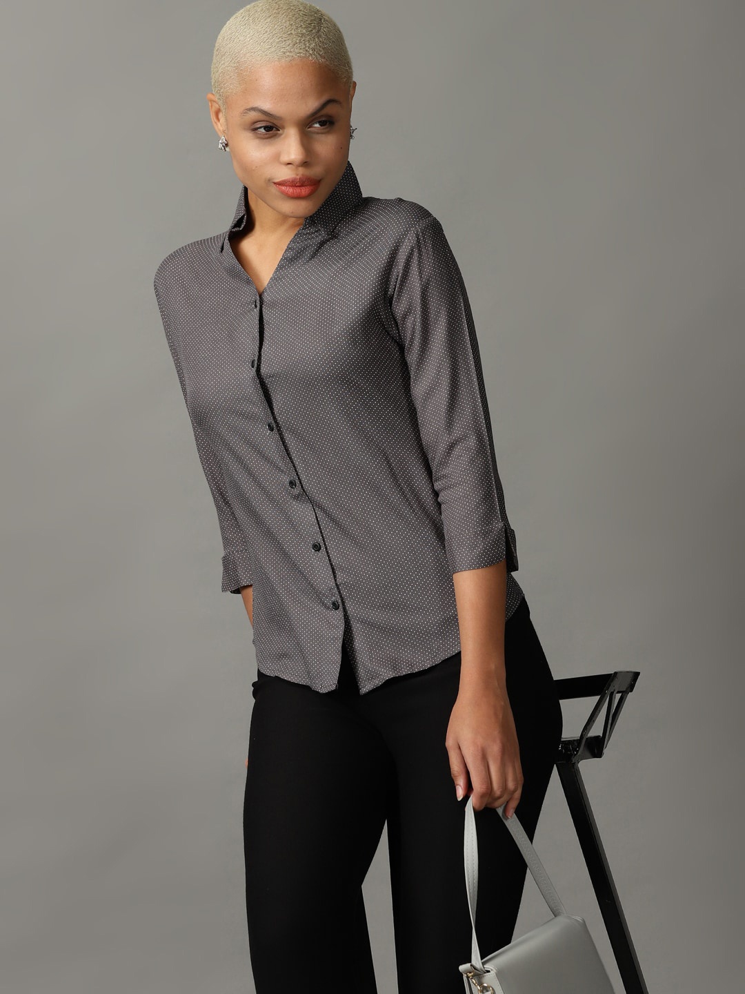 

SHOWOFF Women Printed Cotton Casual Shirt, Grey