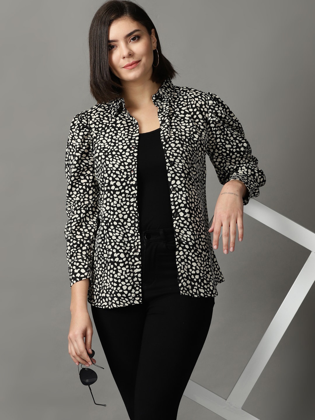 

SHOWOFF Women Animal Printed Casual Shirt, Black