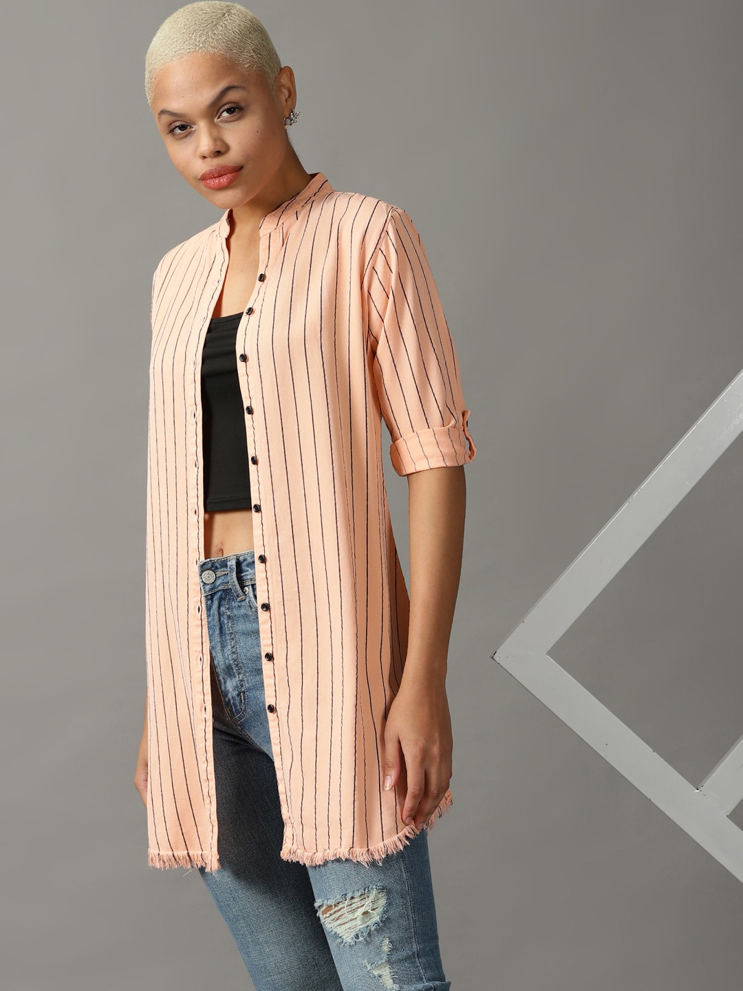 

SHOWOFF Women Striped Casual Shirt, Peach