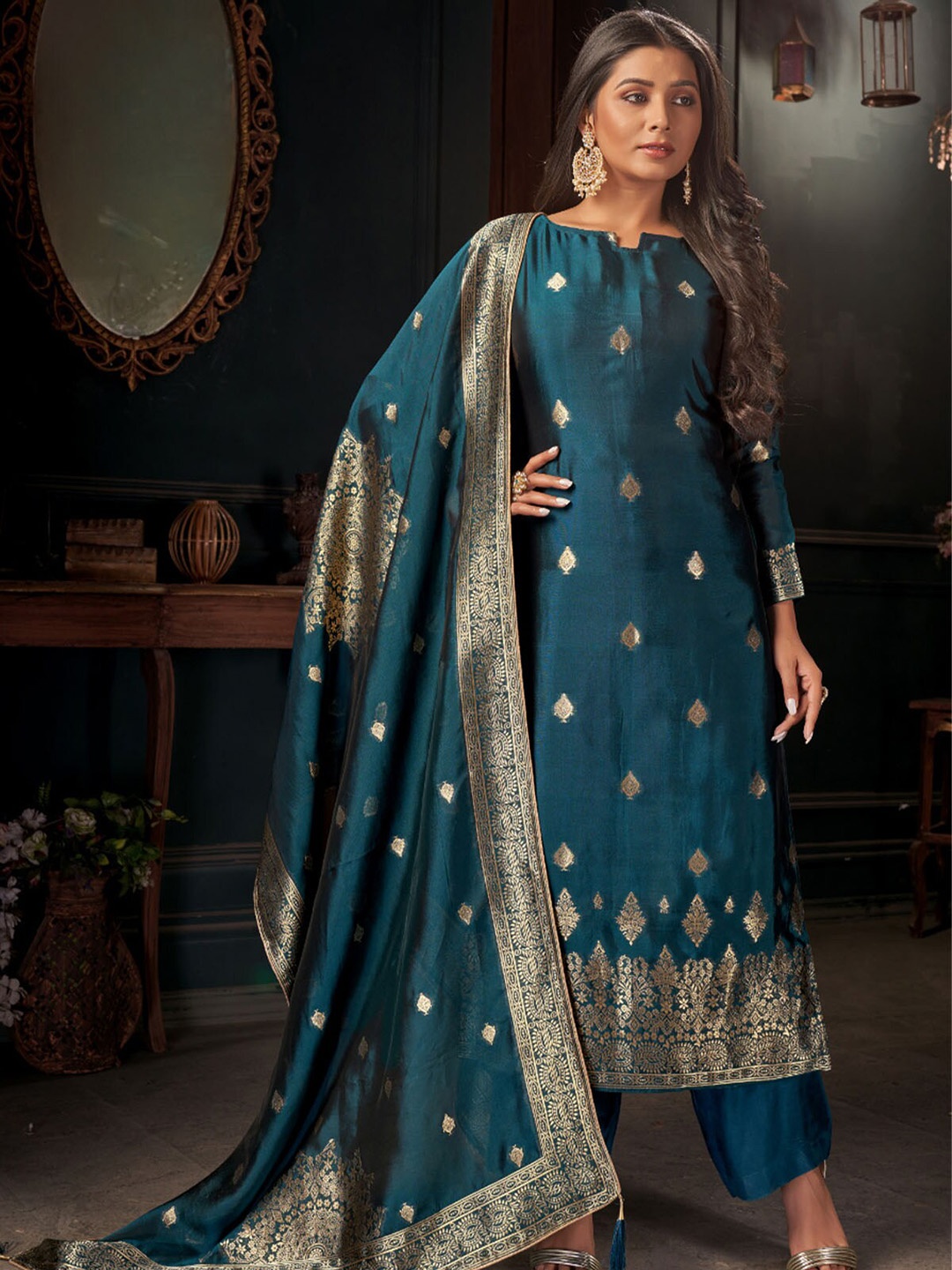 

ODETTE Kurta With Palazzos & With Dupatta, Blue