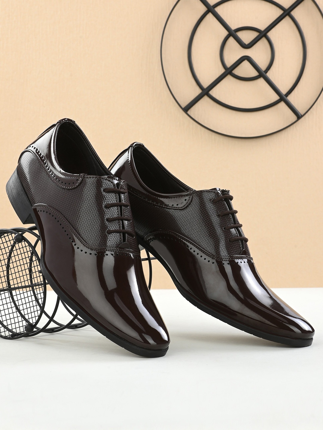 

HERE&NOW Men Leather Lace-Up Formal Derby, Brown