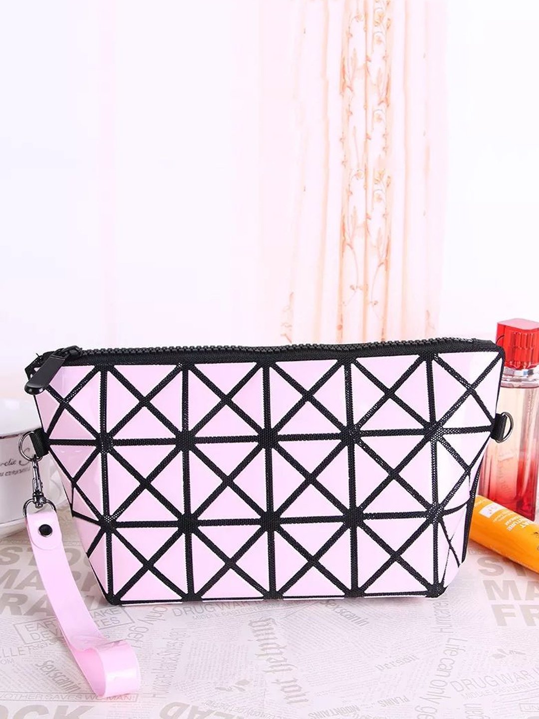 

NFI essentials Women Geometric Printed Makeup Accessory Pouch, Pink