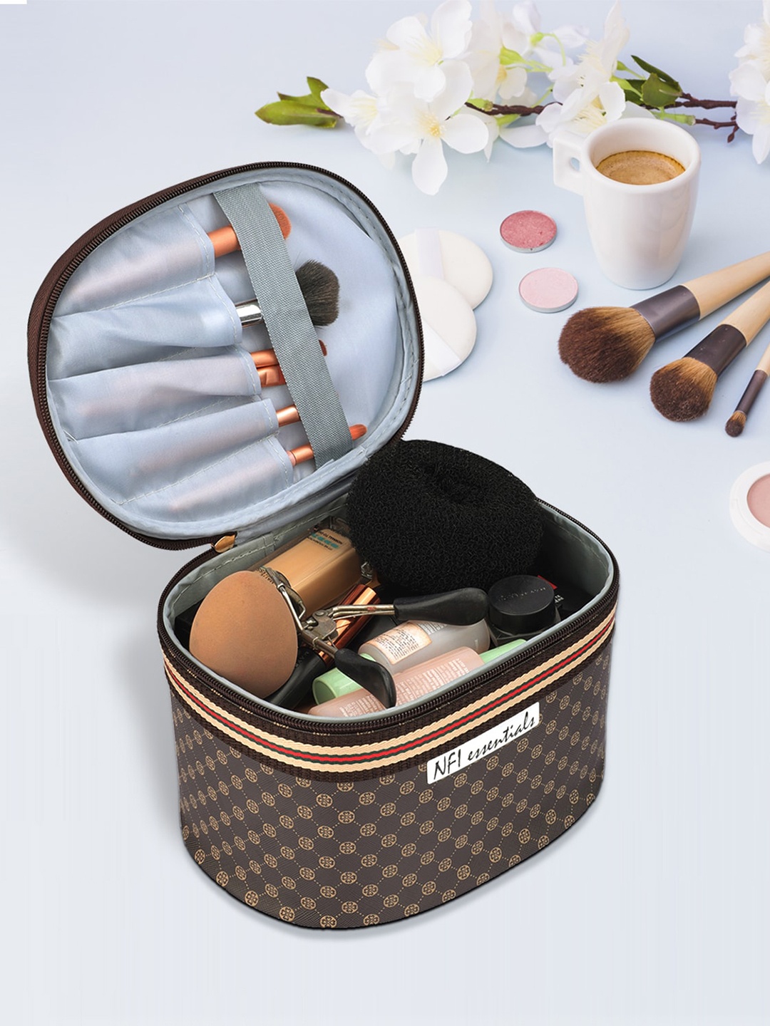

NFI essentials Women Set Of 2 Brown Floral Print Makeup Pouch