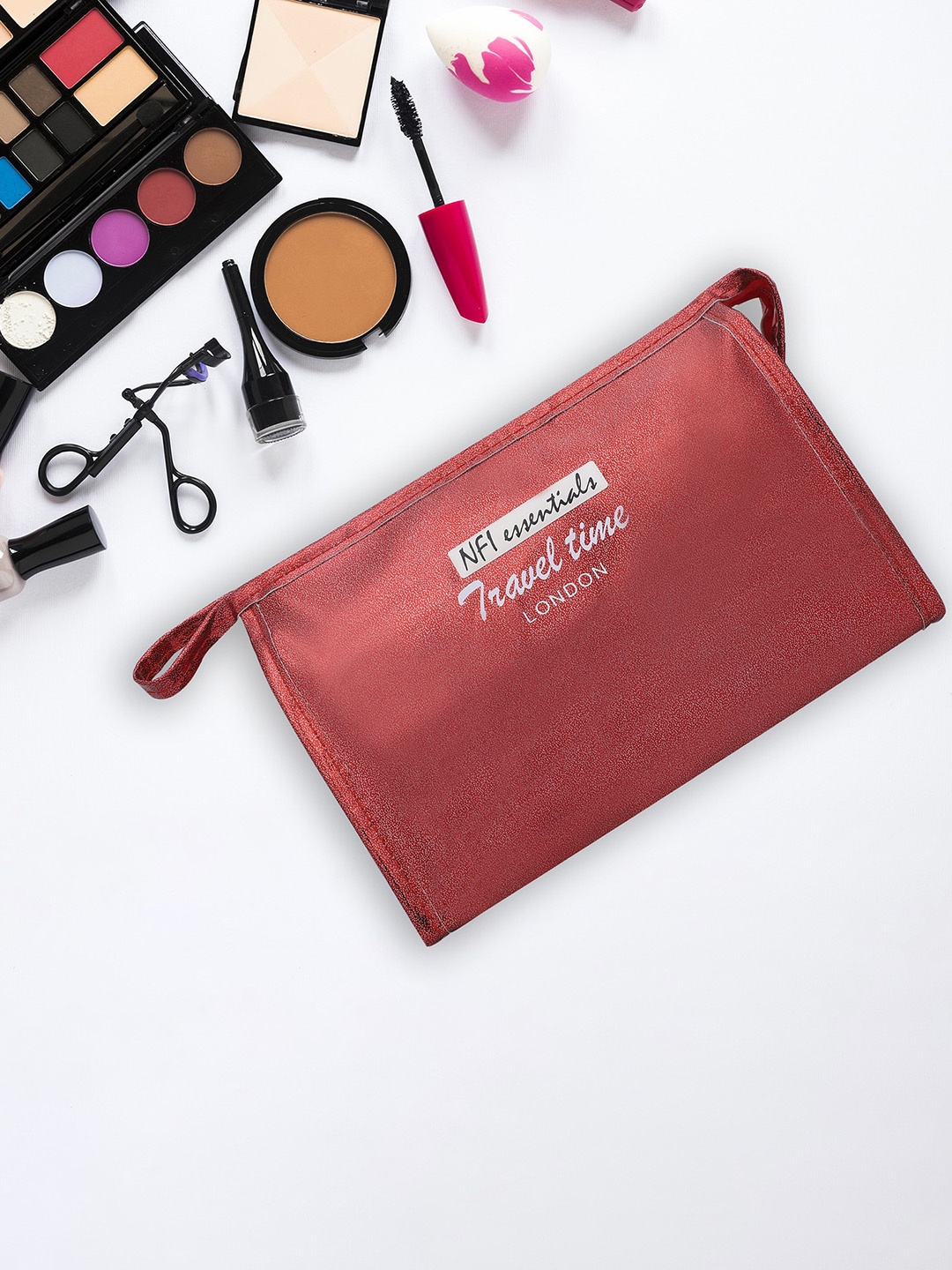 

NFI essentials Women Set of 2 Printed Reflective Makeup Accessory Pouch, Silver