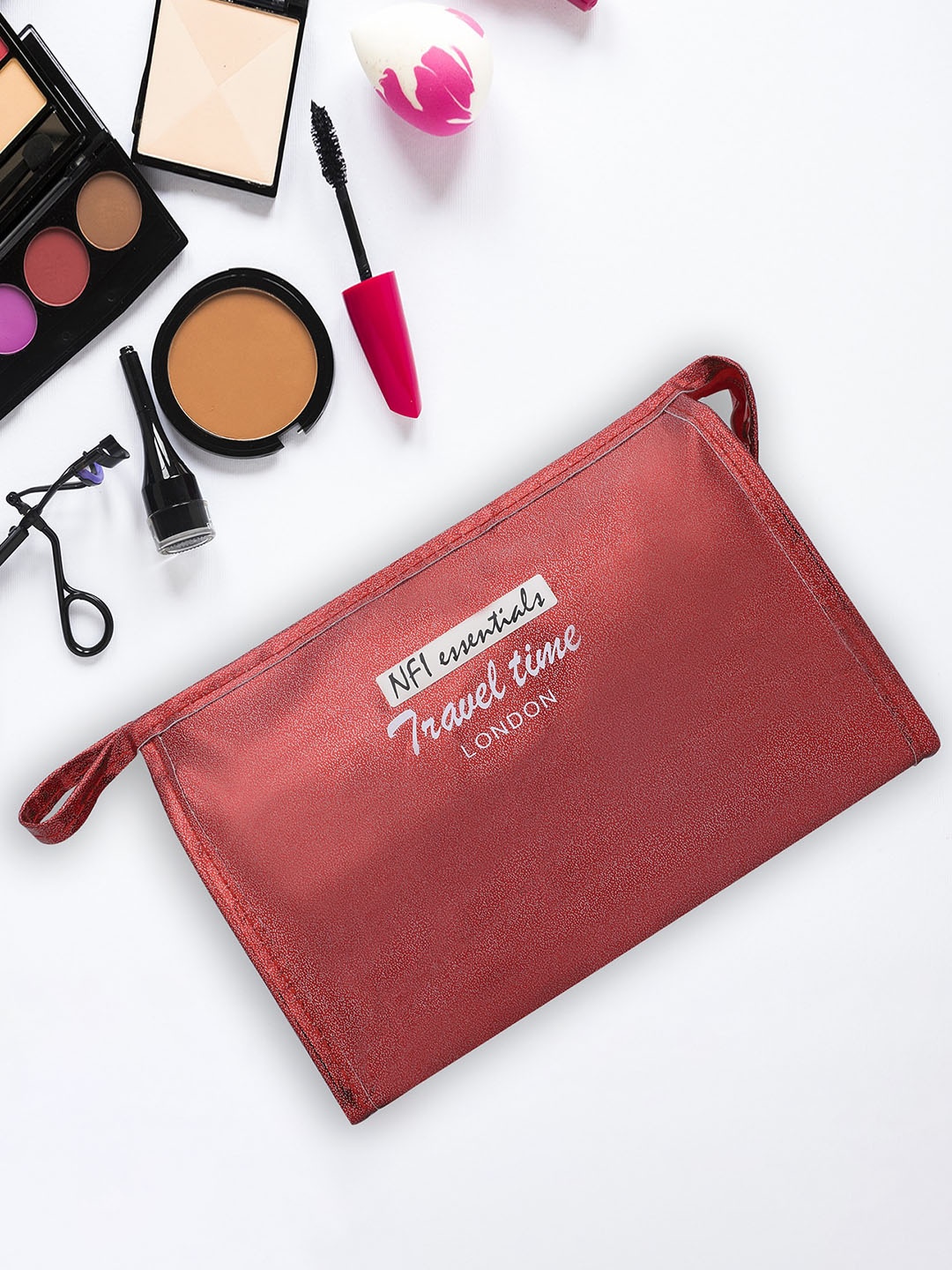

NFI essentials Women Set of 3 Printed Makeup Accessory Pouch, Red