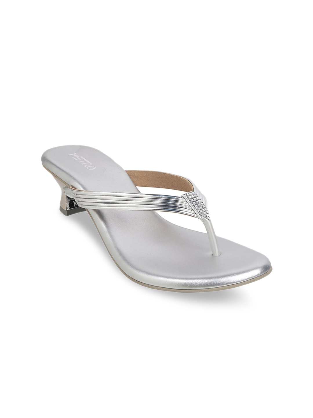 

Metro Silver-Toned Embellished Kitten Heels