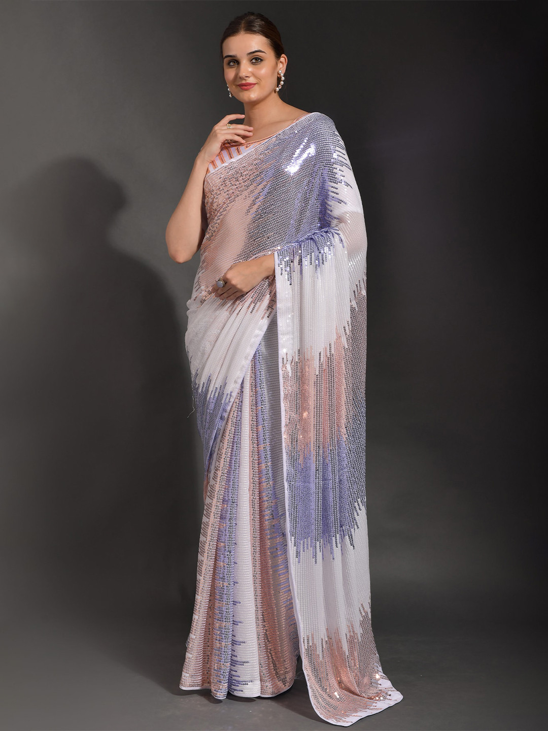 

Globon Impex Embellished Sequined Satin Saree, Purple