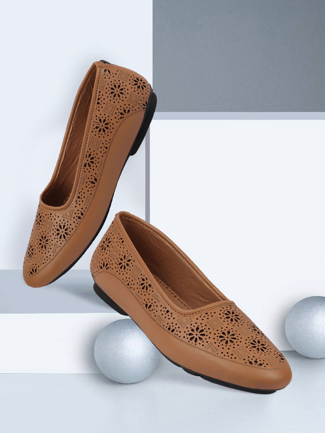

FAUSTO Women Laser Cuts Ballerinas, Brown