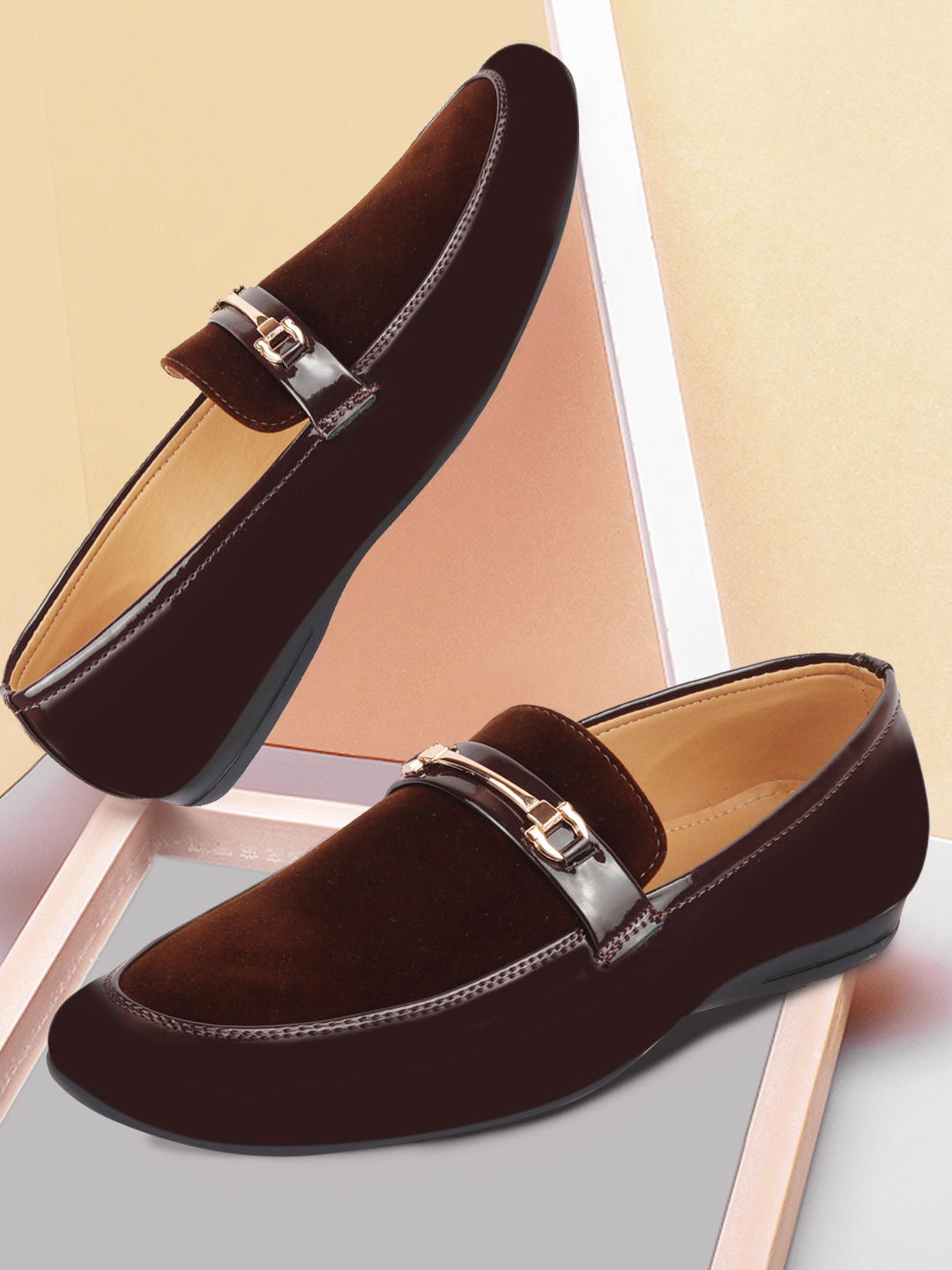 

FAUSTO Horsebit Classic Men Round Toe Buckle Formal Loafers, Brown