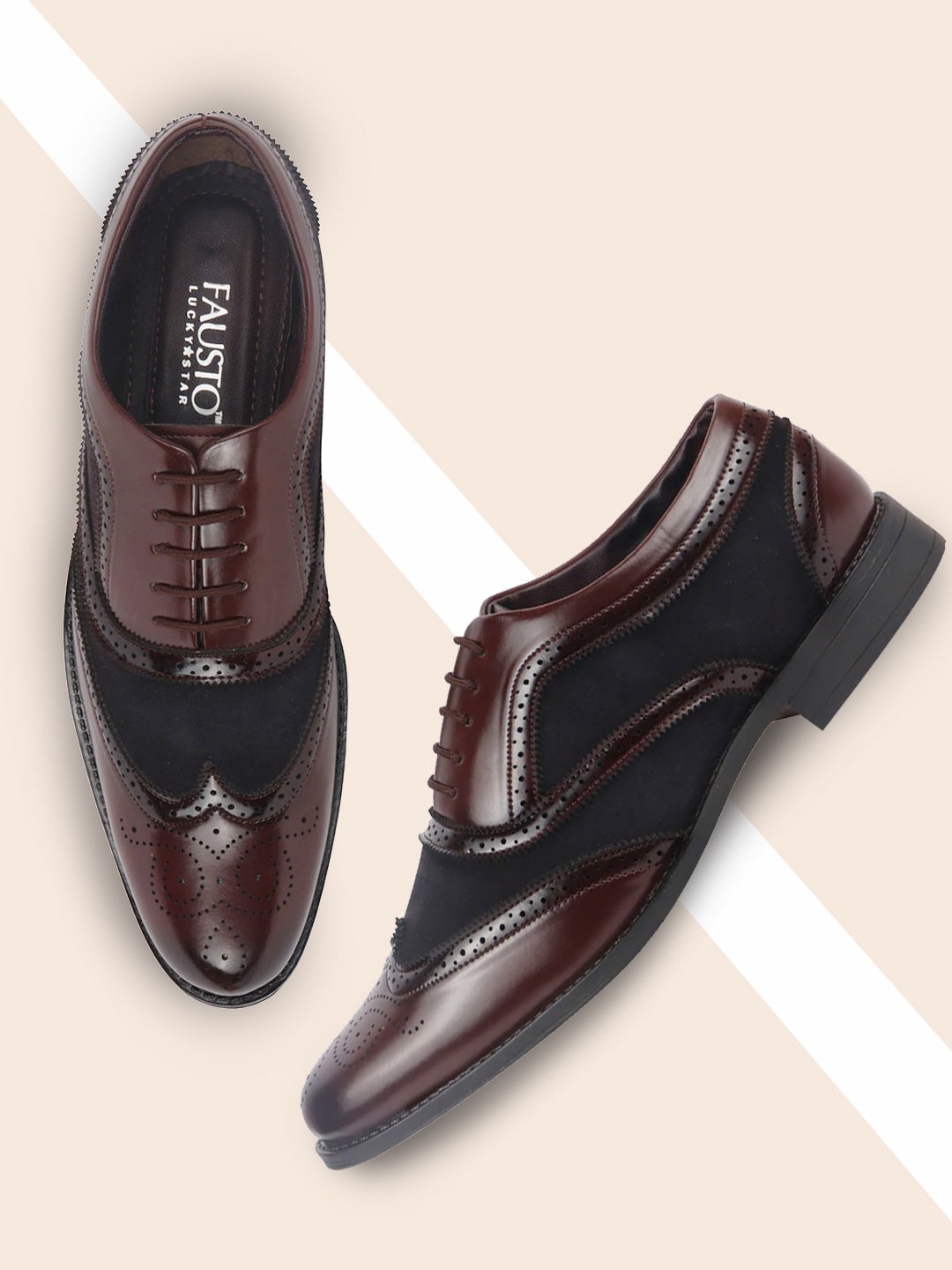 

FAUSTO Men Textured Lace-Up Brogue Shoes, Blue