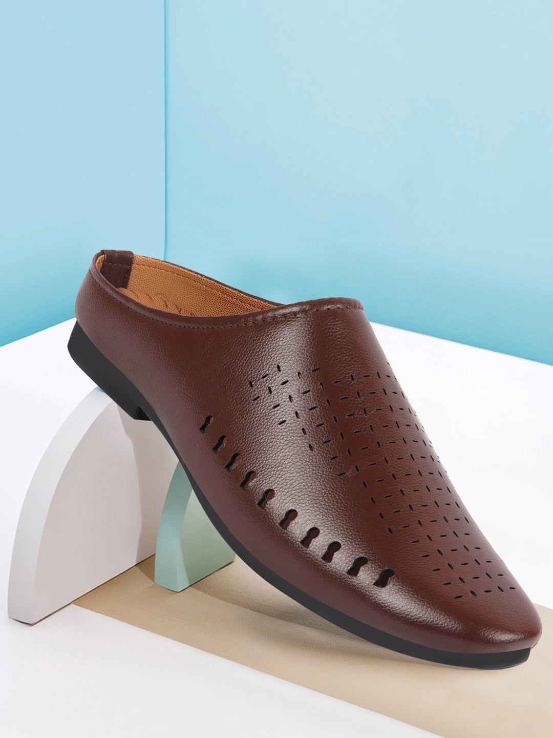 

FAUSTO Men Perforations Lightweight Mule Sneakers, Brown