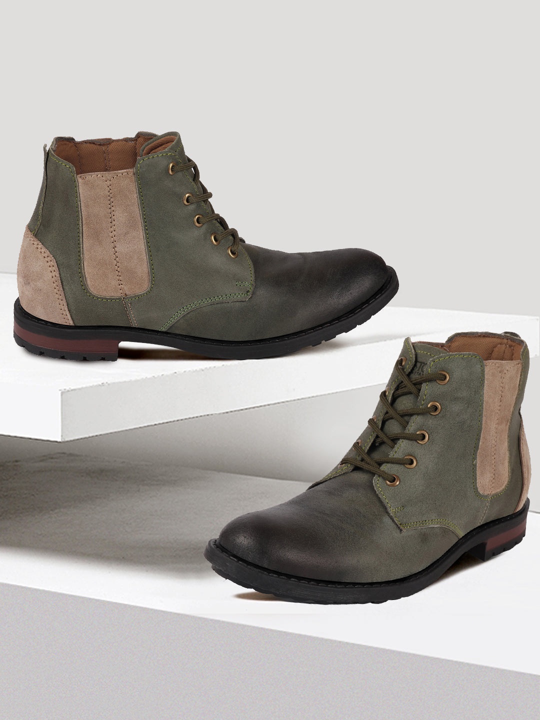 

Fausto Lace-Up Chelsea Boots, Olive