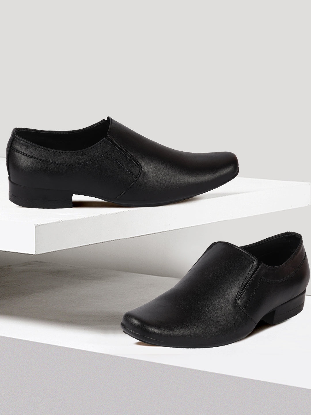 

FAUSTO Men Leather Formal Slip-On Shoes, Black