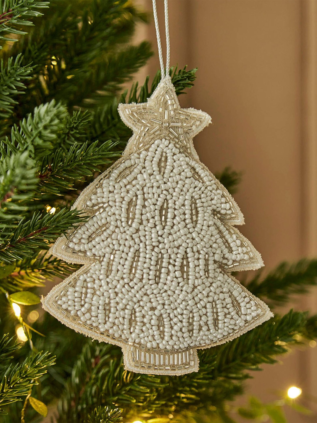 

Home Centre Carols White Beaded Fabric Xmas Tree Ornament