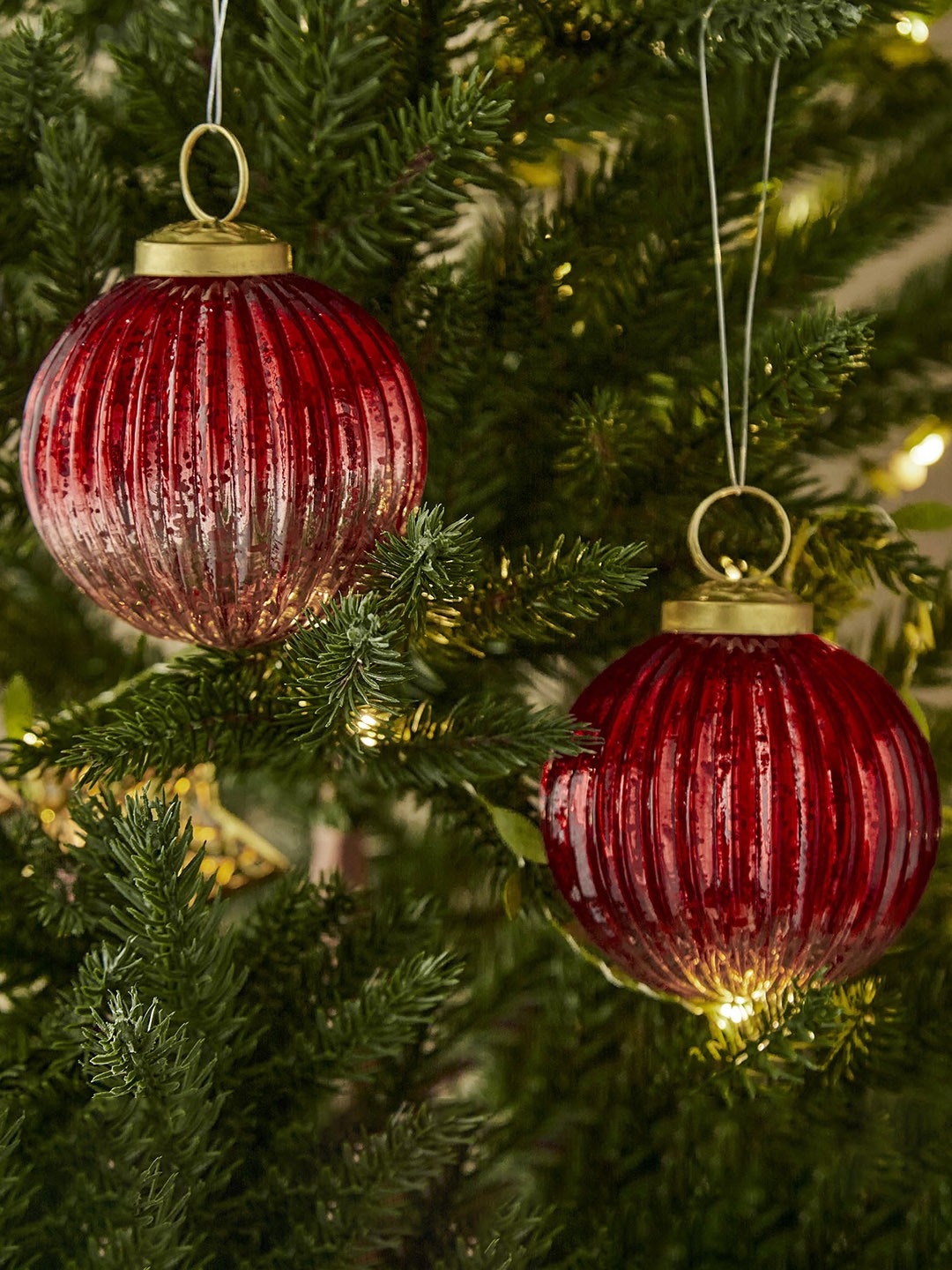 

Home Centre Red & Gold Set of 2 Ombre Printed Glass Hanging Ornaments