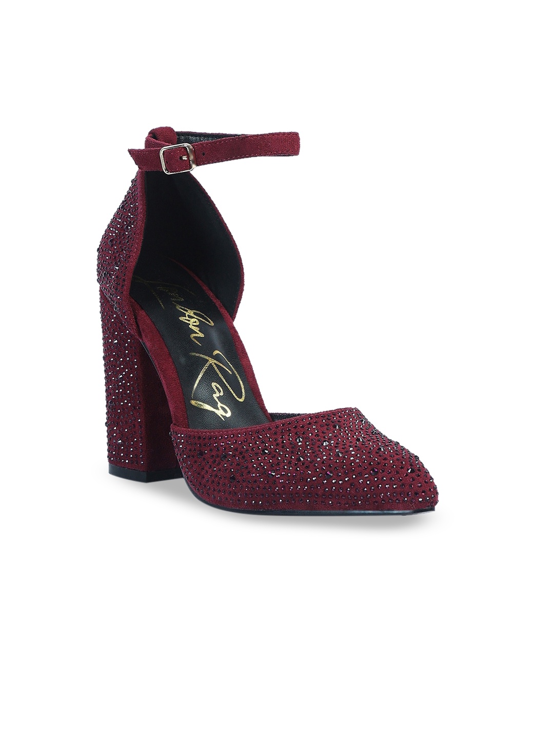 

London Rag Women Embellished Suede Party Block Pump Heels, Burgundy