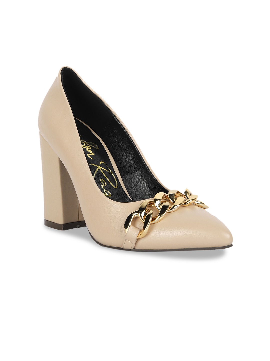 

London Rag Embellished Block Pumps, Beige
