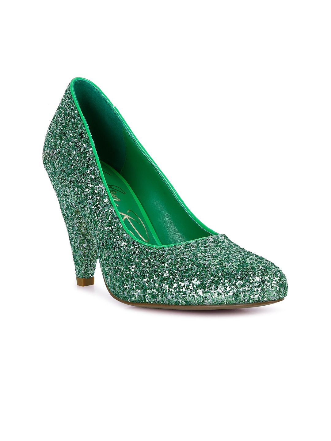 

London Rag Embellished Party Kitten Pumps, Green